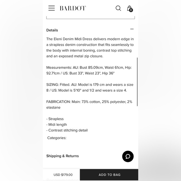 Bardot Eleni Strapless Denim Midi Dress – Dark Wash, Size 6 NWOT - Picture 9 of 12